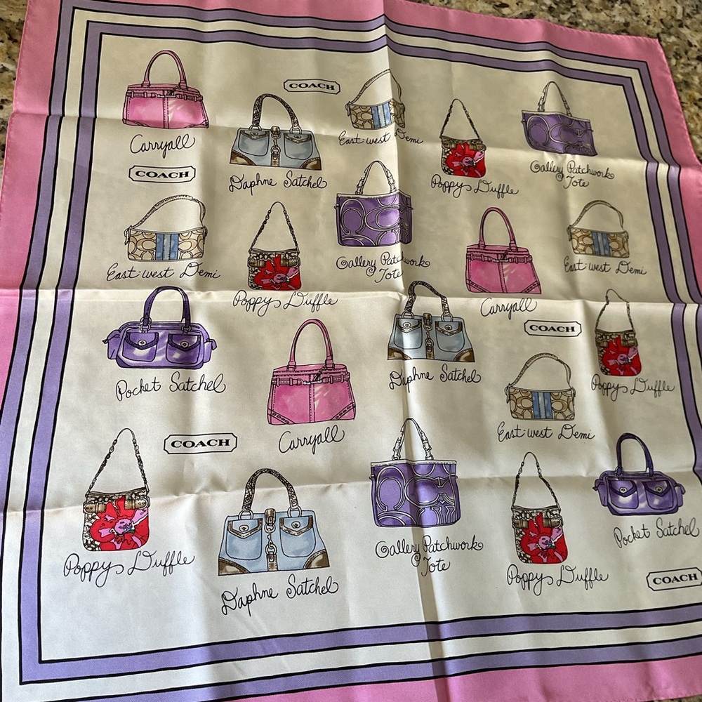 Coach Pink and Purple Y2K Bag Scarf 100% Silk NWT - Picture 5 of 5